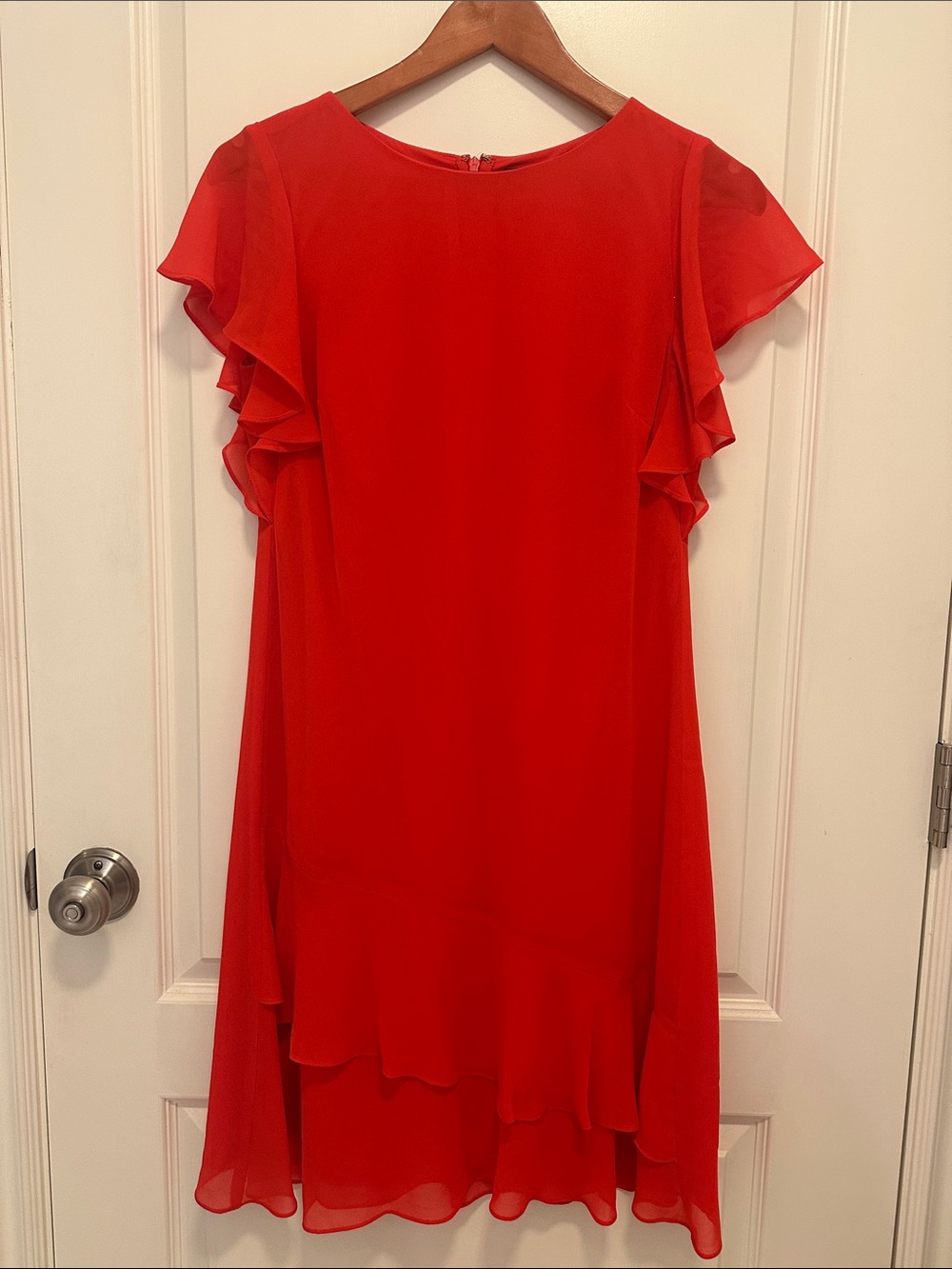 Lauren Ralph Lauren Red Chiffon Ruffle Sleeve Wedding Dress